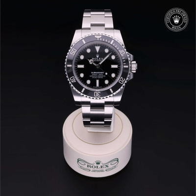 Rolex Certified Pre-owned Submariner Non Date M114060-0002 front on black background
