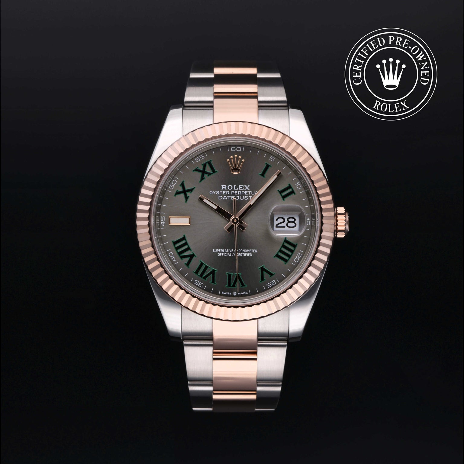 Rolex Certified Pre-owned Datejust M126331-0015 front on black background