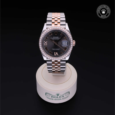 Rolex Certified Pre-owned Datejust M126281RBR-0011 front on black background