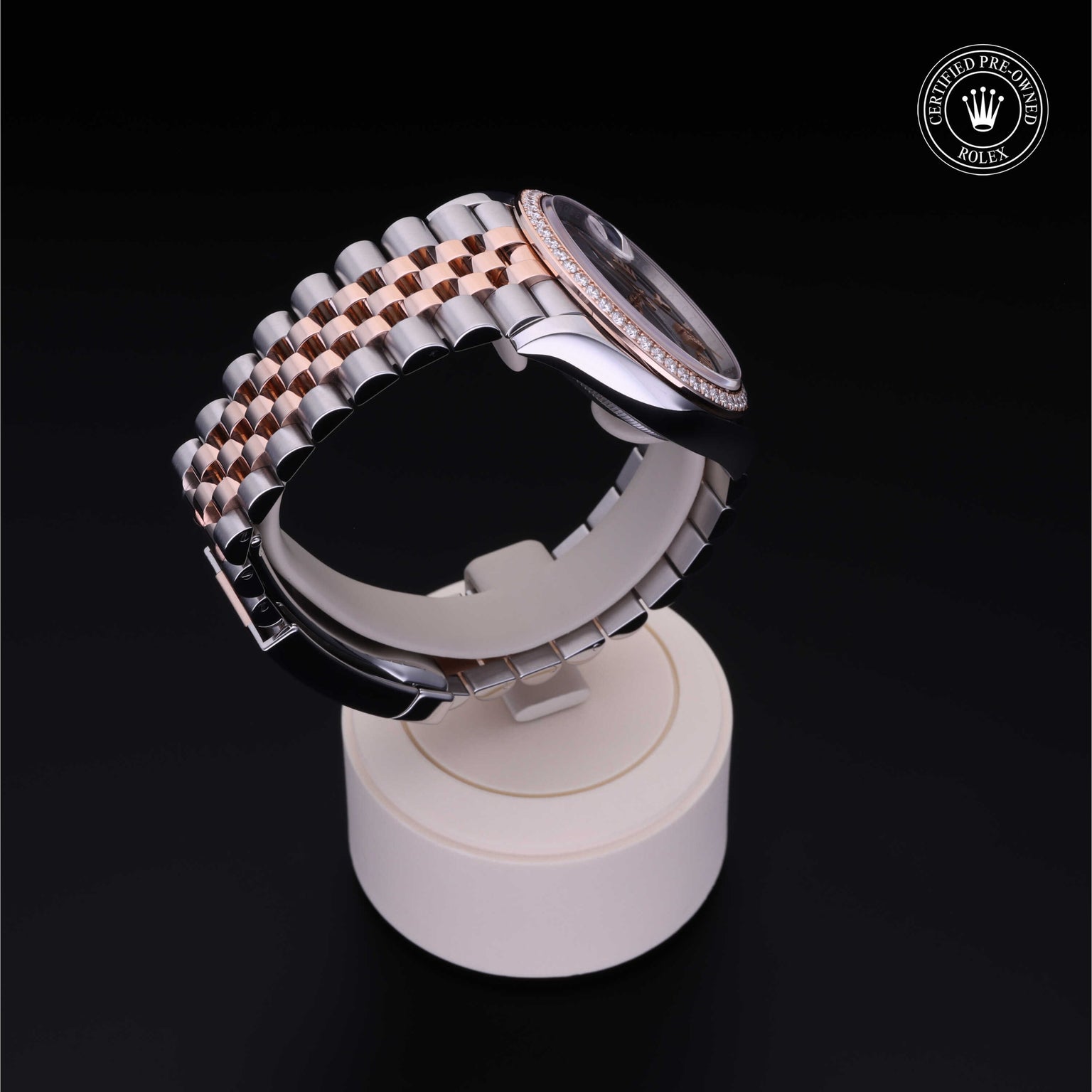 Rolex Certified Pre-owned Datejust M126281RBR-0011 front on black background