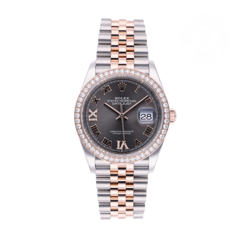 Rolex Certified Pre-owned Datejust M126281RBR-0011 front on white background