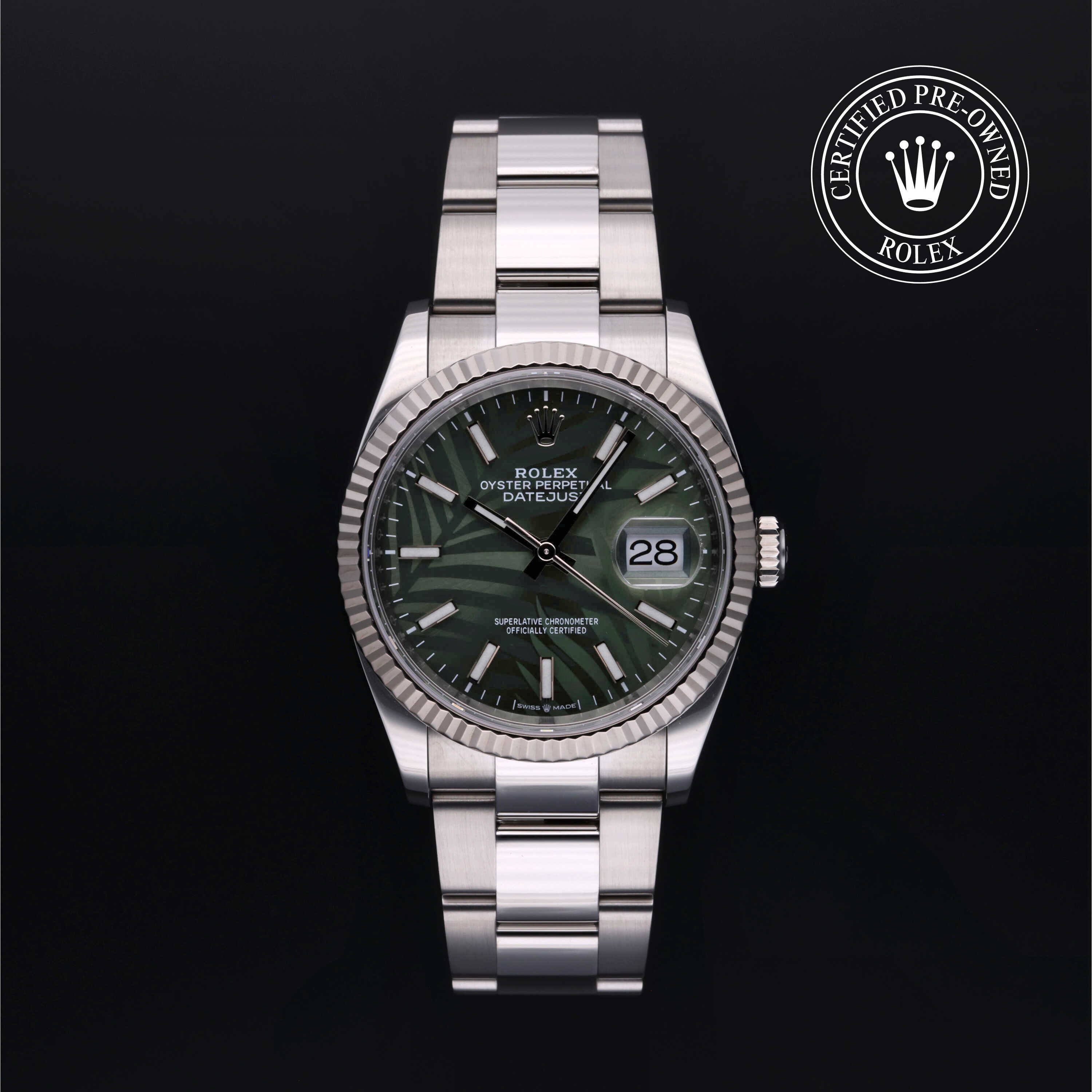 Rolex Certified Pre-owned Datejust M126234-0048 front on black background