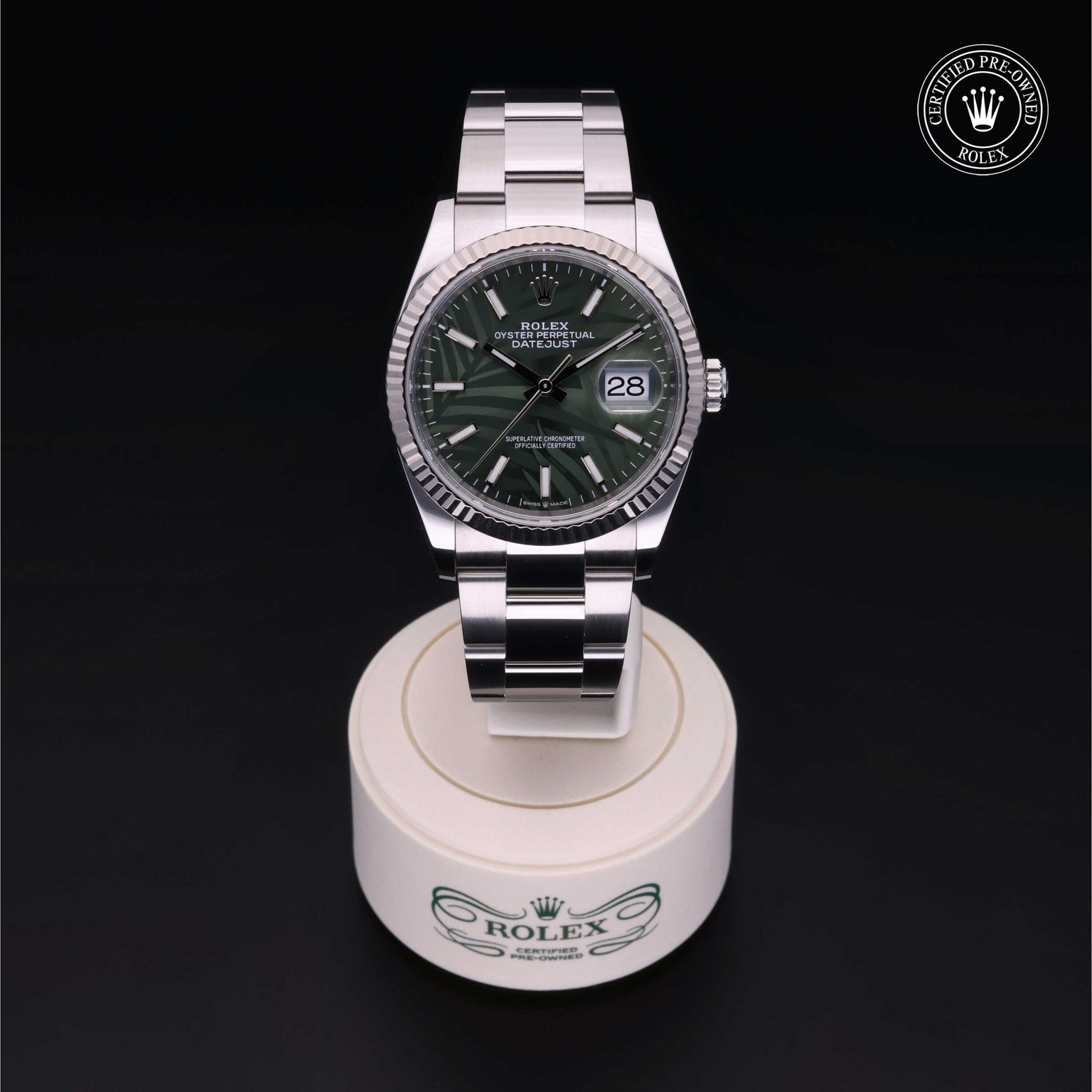 Rolex Certified Pre-owned Datejust M126234-0048 front on black background