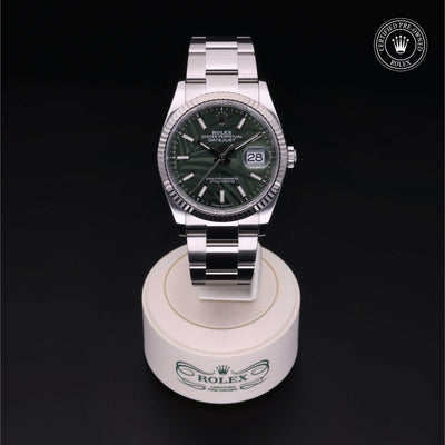 Rolex Certified Pre-owned Datejust M126234-0048 front on black background