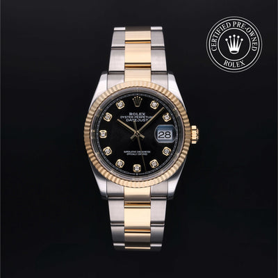 Rolex Certified Pre-owned Datejust M126233-0022 front on black background