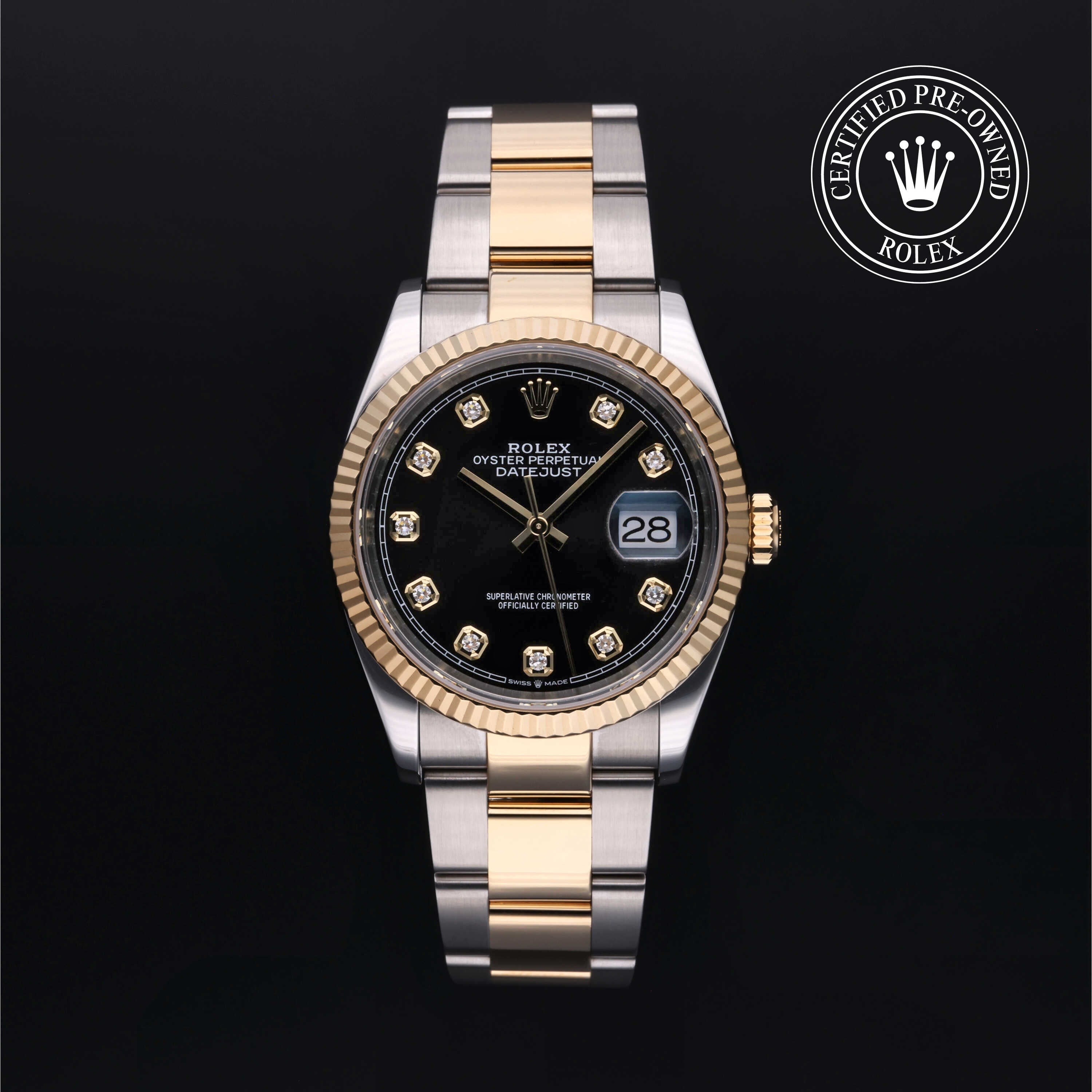 Rolex Certified Pre-owned Datejust M126233-0022 front on black background