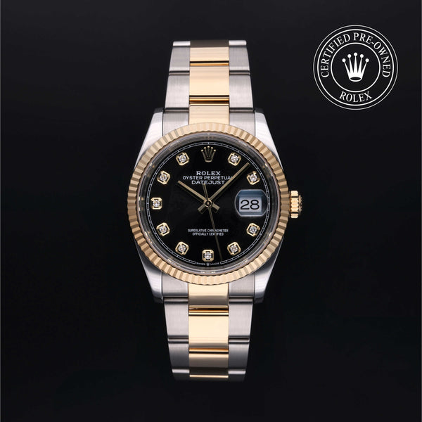 Rolex Certified Pre-owned Datejust M126233-0022 front on black background
