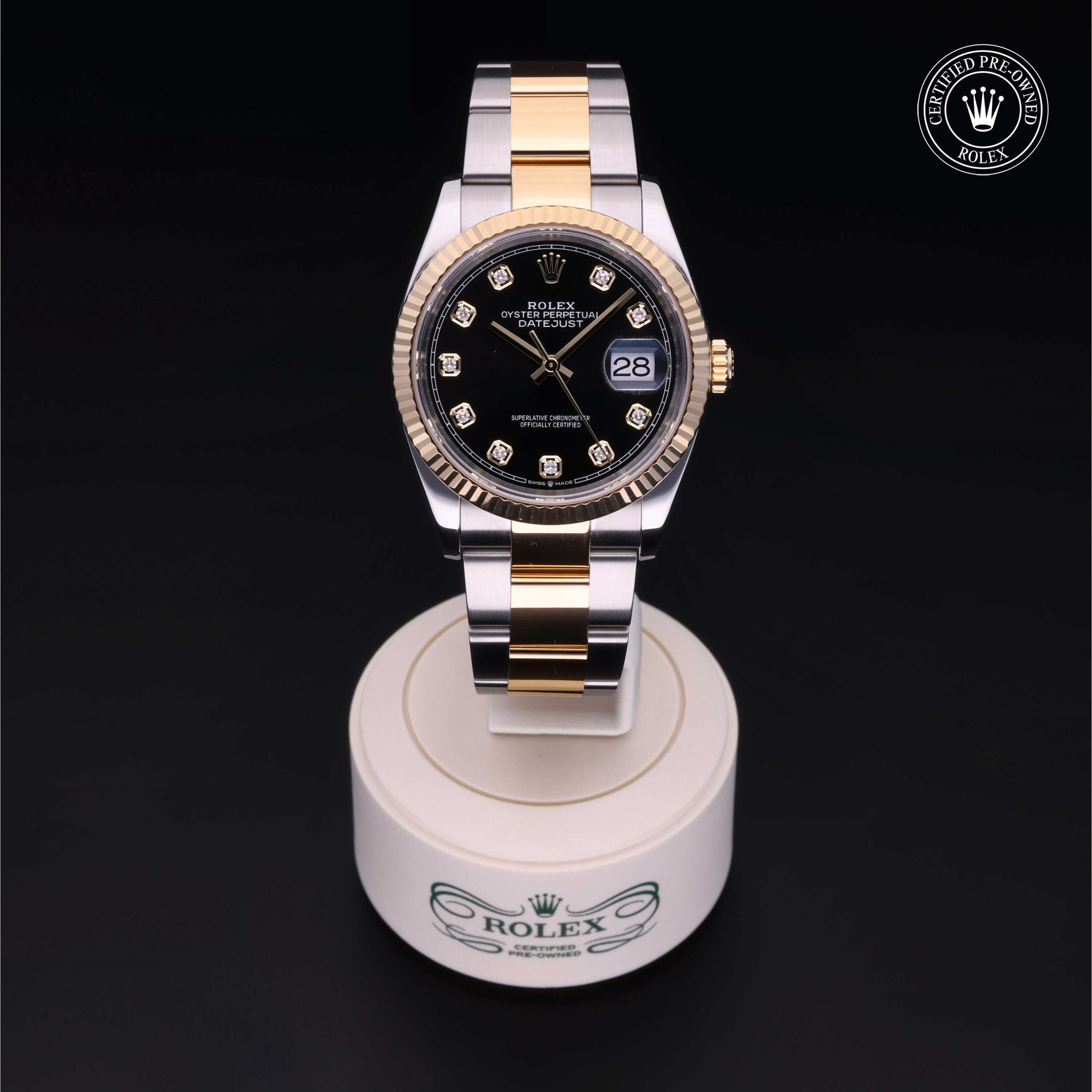 Rolex Certified Pre-owned Datejust M126233-0022 front on black background