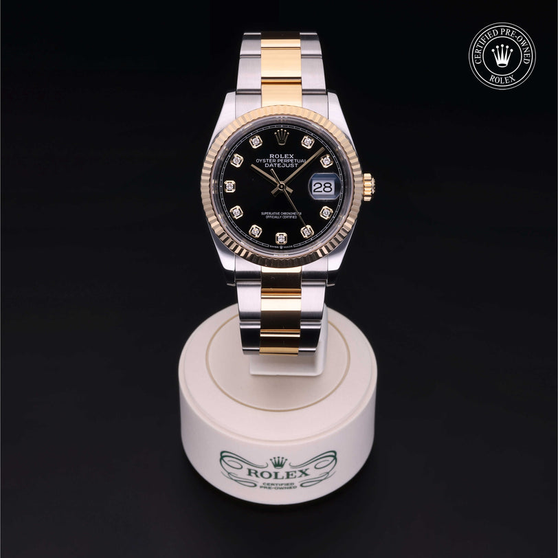 Rolex Certified Pre-owned Datejust M126233-0022 front on black background