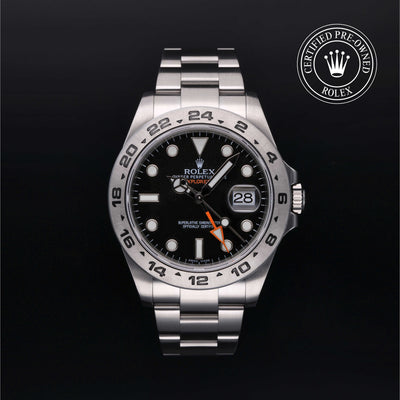 Rolex Certified Pre-owned Explorer M216570-0002 front on black background