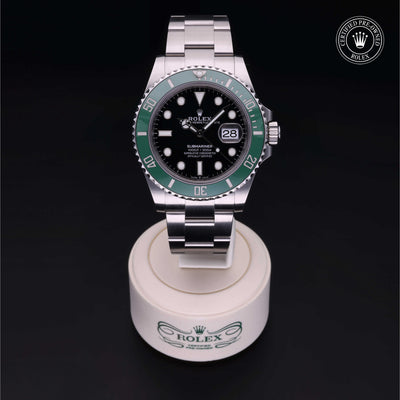 Rolex Certified Pre-owned Submariner M126610LV-0002 front on black background