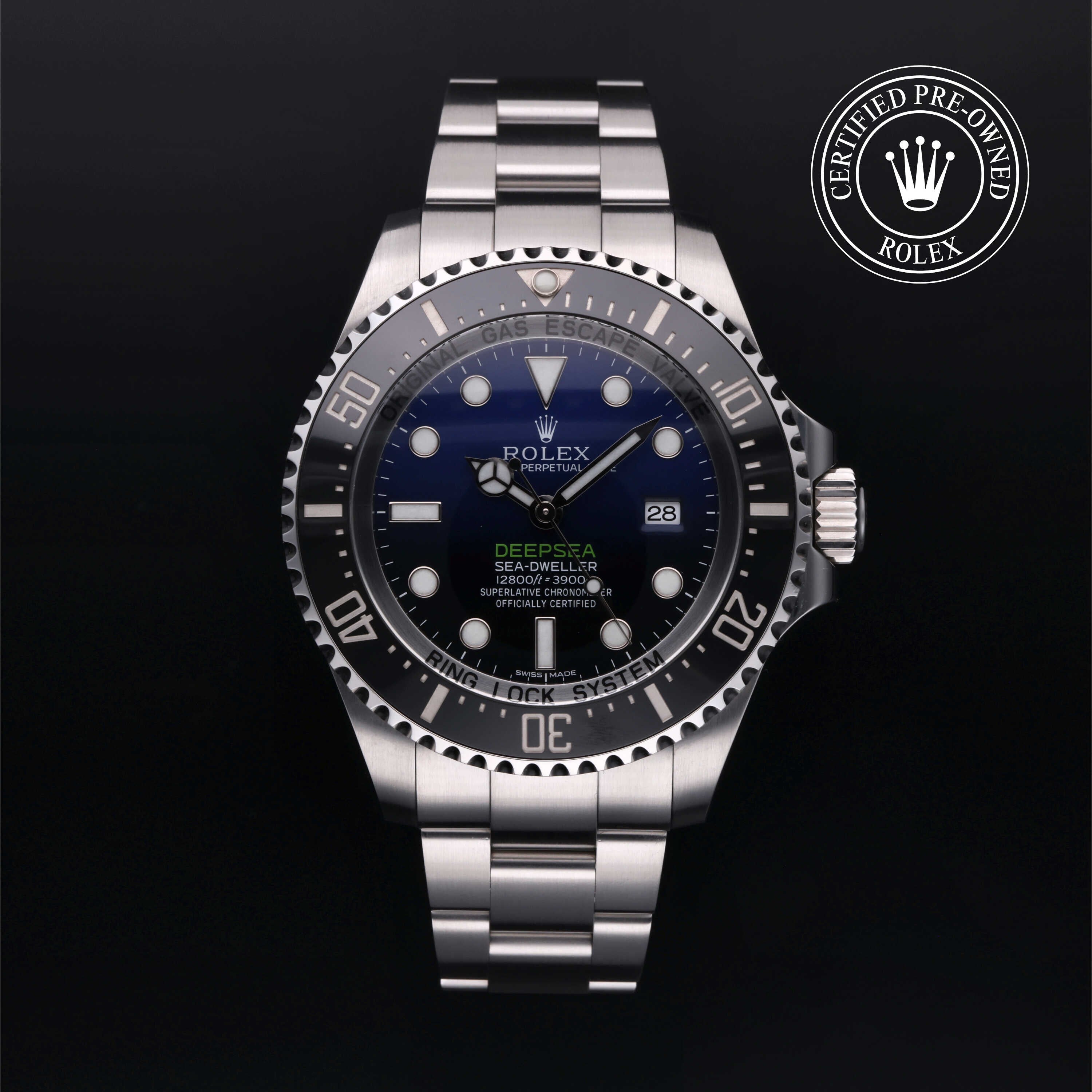 Rolex Certified Pre-owned Sea-Dweller M116660-0003 front on black background