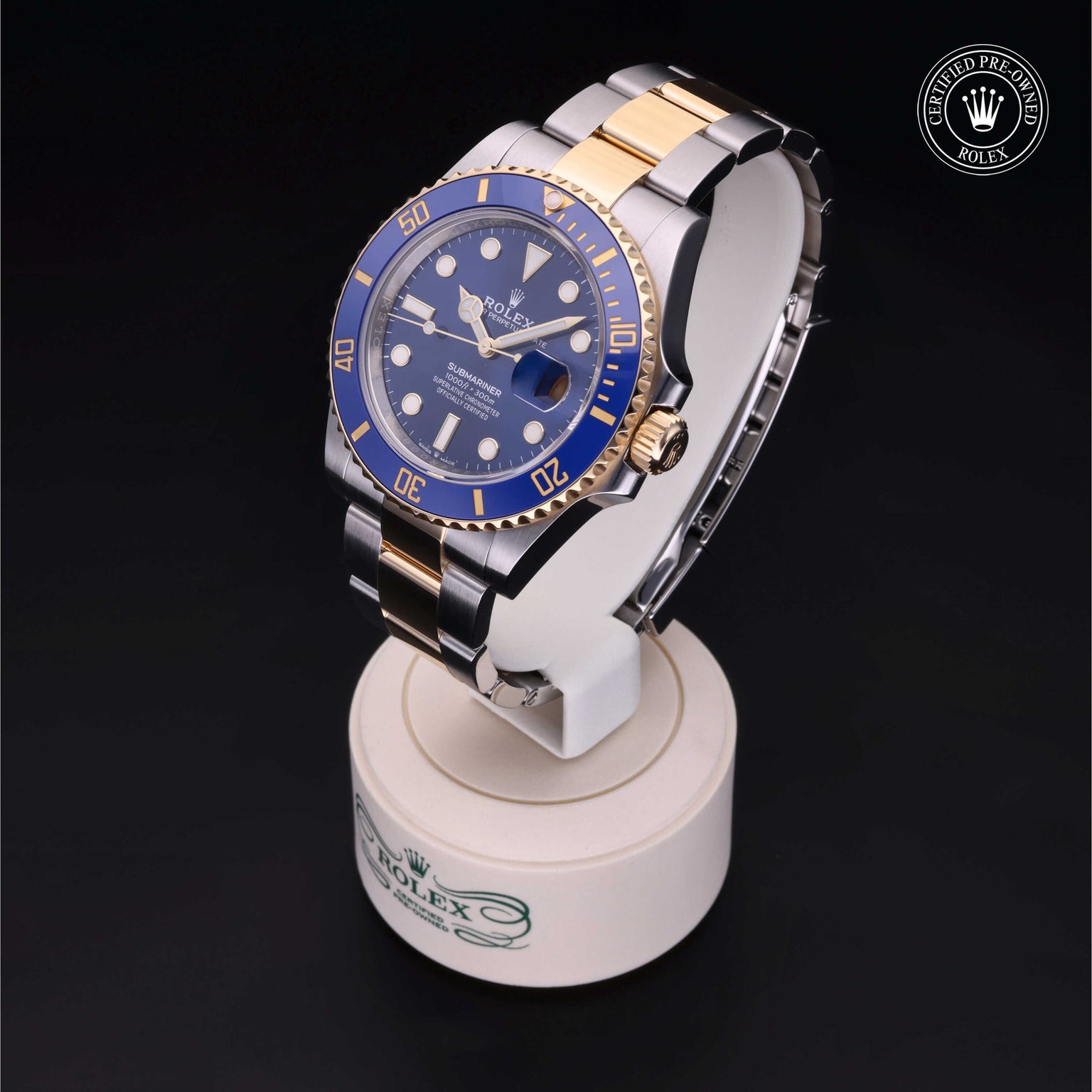 Rolex Certified Pre-owned Submariner M126613LB-0002 front on black background