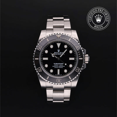 Rolex Certified Pre-owned Submariner Non Date M114060-0002 front on black background