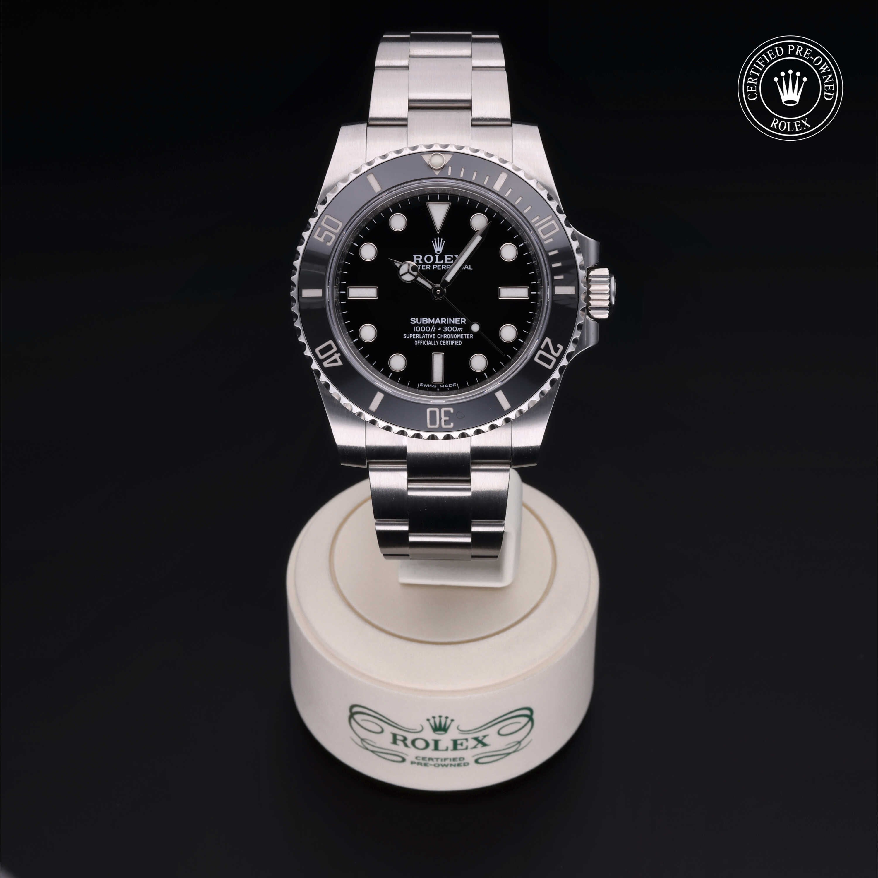 Rolex Certified Pre-owned Submariner Non Date M114060-0002 front on black background
