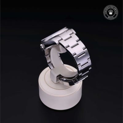 Rolex Certified Pre-owned Oyster Perpetual M114200-0024 front on black background