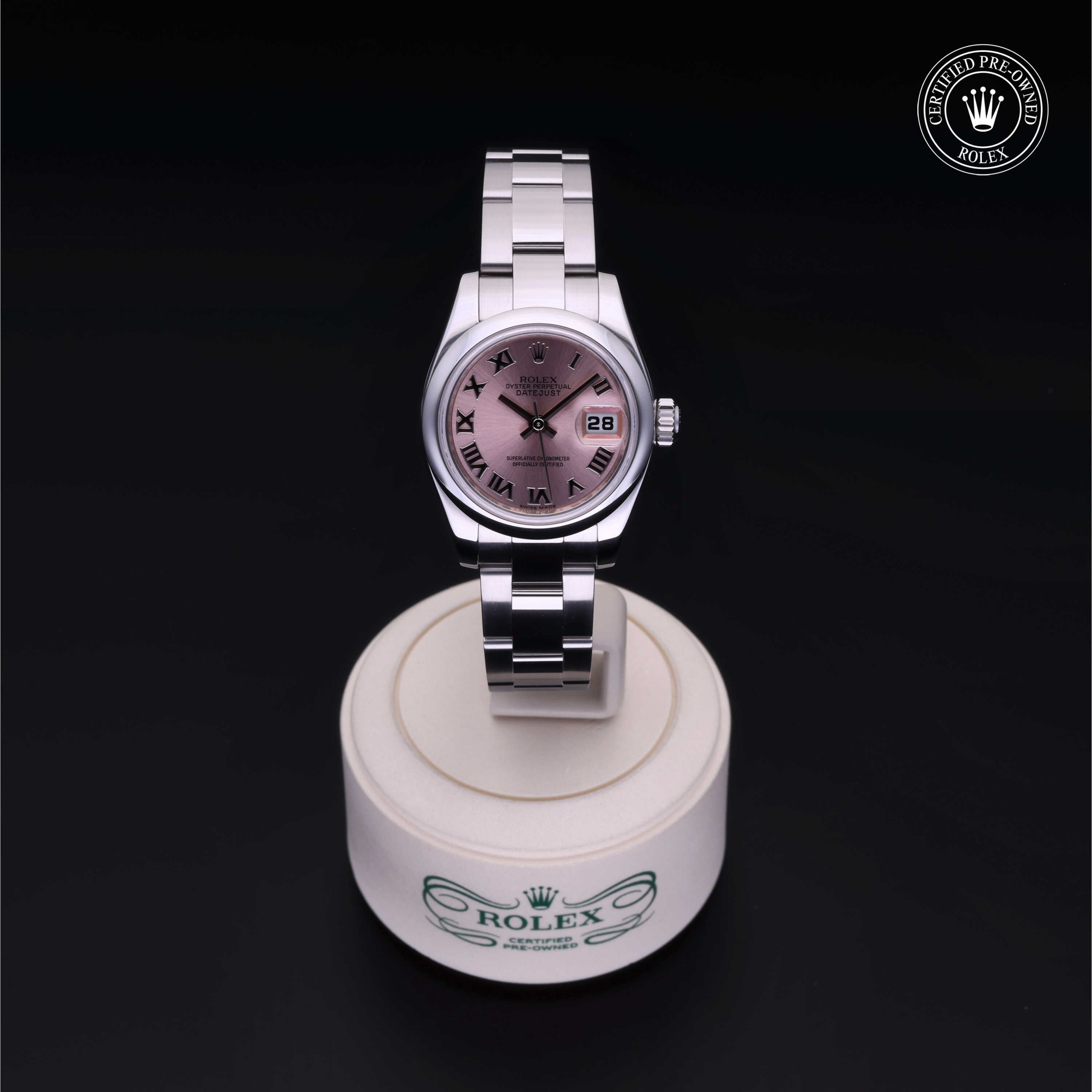 Rolex Certified Pre-owned Lady Datejust M179160-0035 front on black background