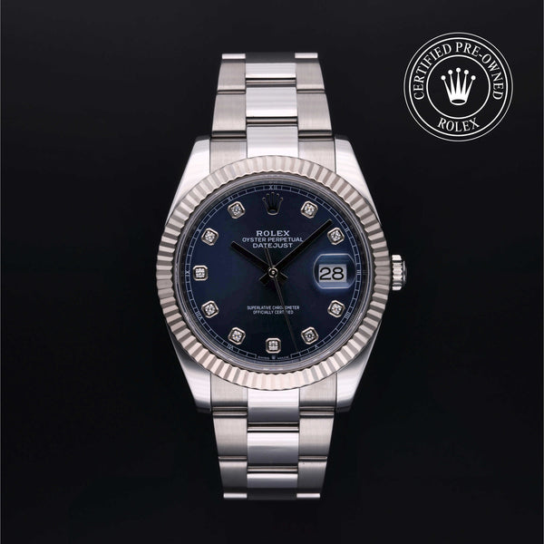 Rolex Certified Pre-owned Datejust M126334-0015 front on black background