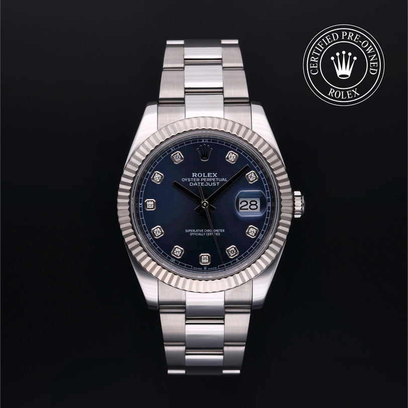 Rolex Certified Pre-owned Datejust M126334-0015 front on black background