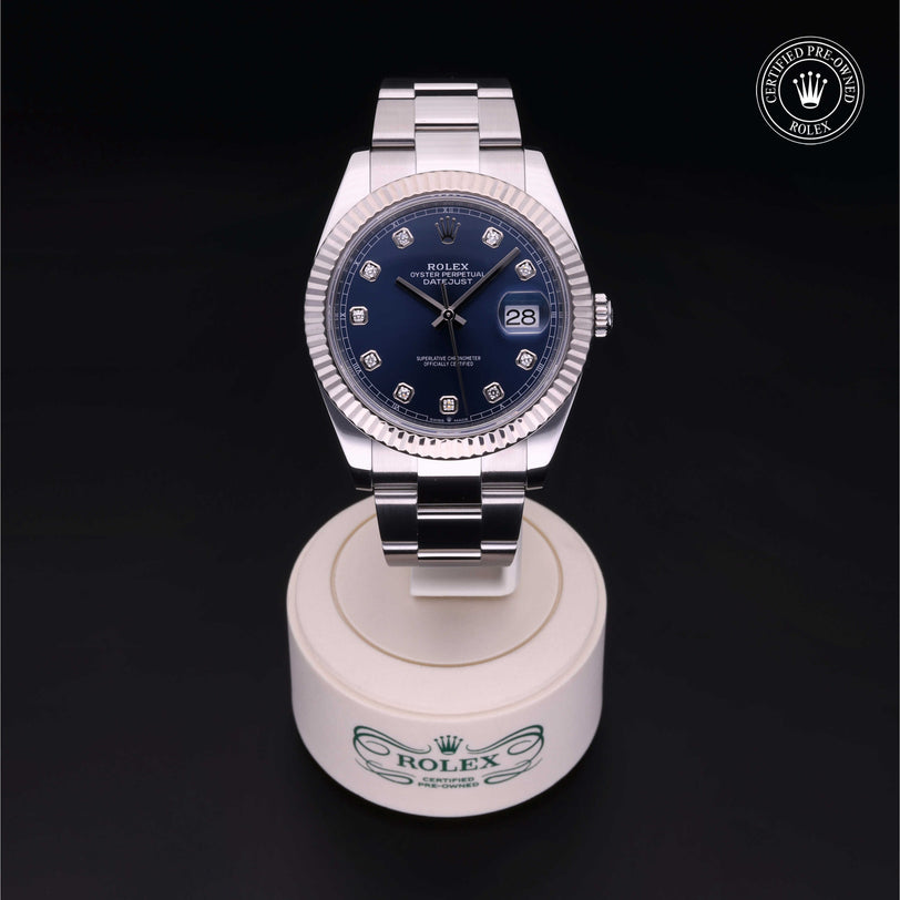 Rolex Certified Pre-owned Datejust M126334-0015 front on black background