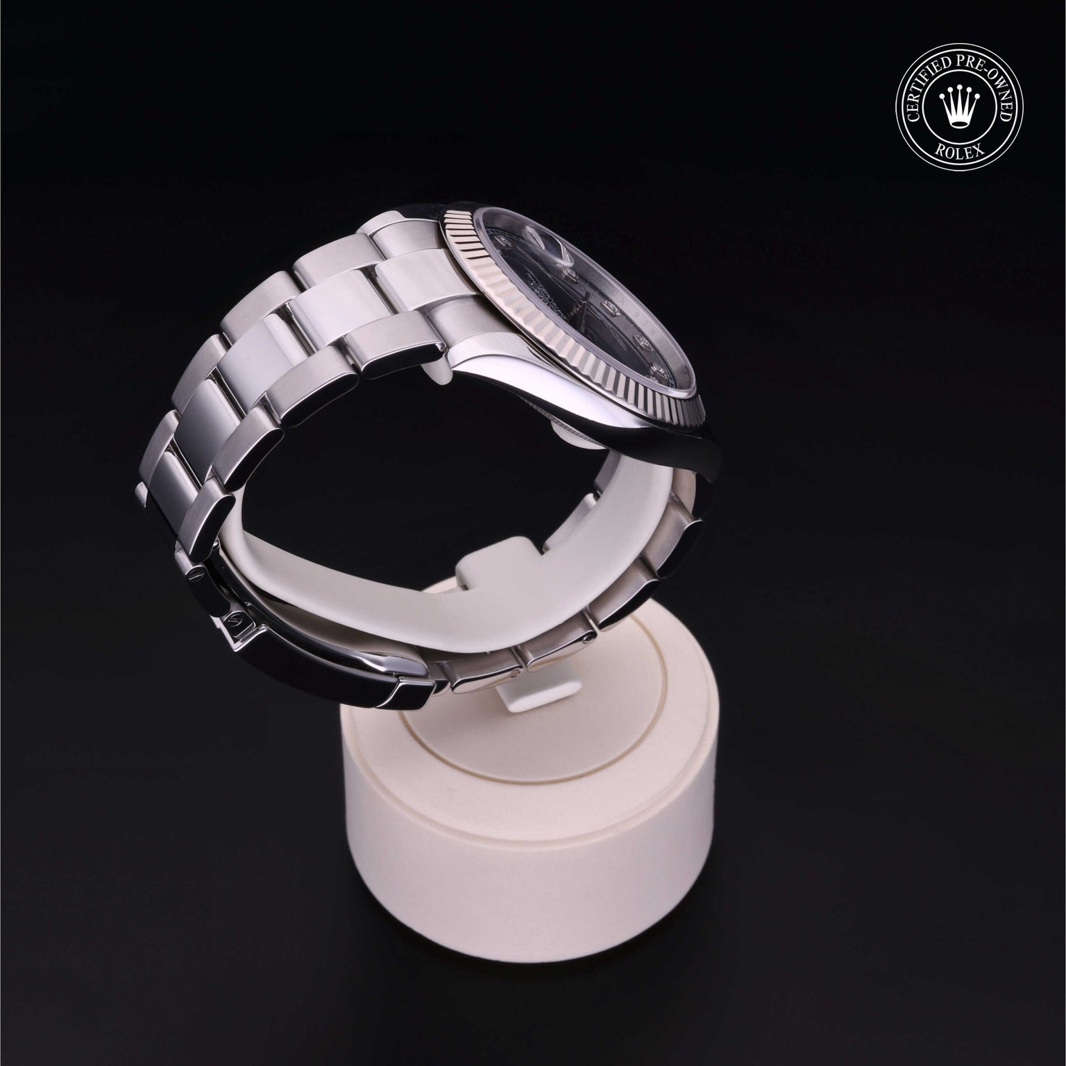 Rolex Certified Pre-owned Datejust M126334-0015 front on black background