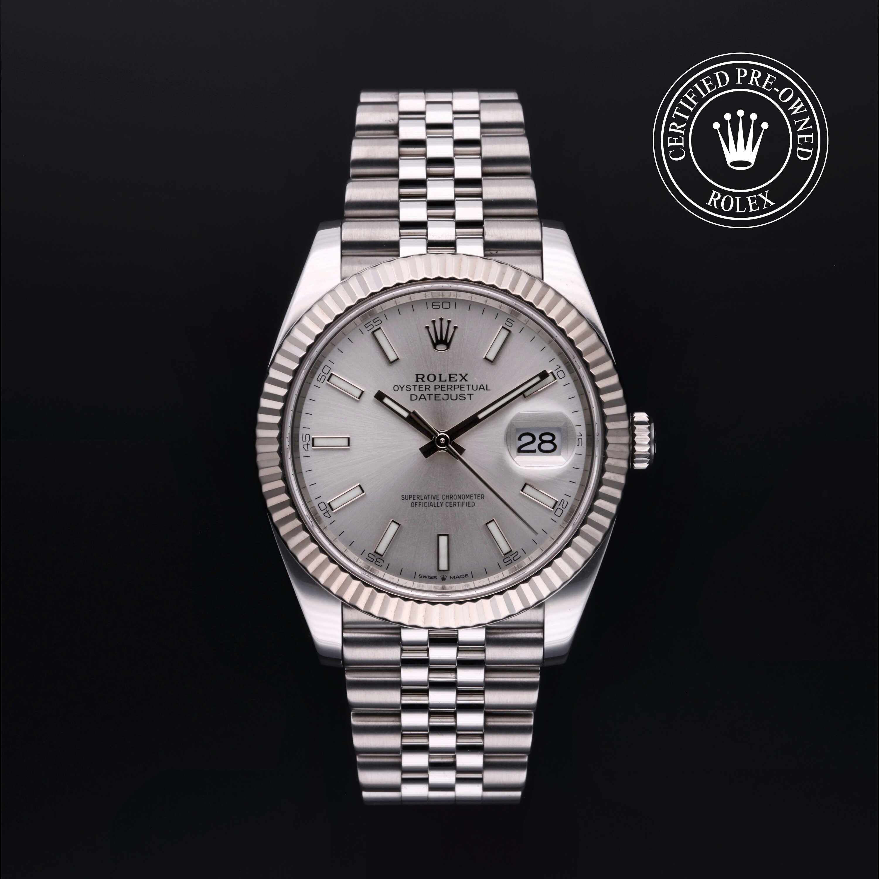 Rolex Certified Pre-owned Datejust M126334-0004 front on black background