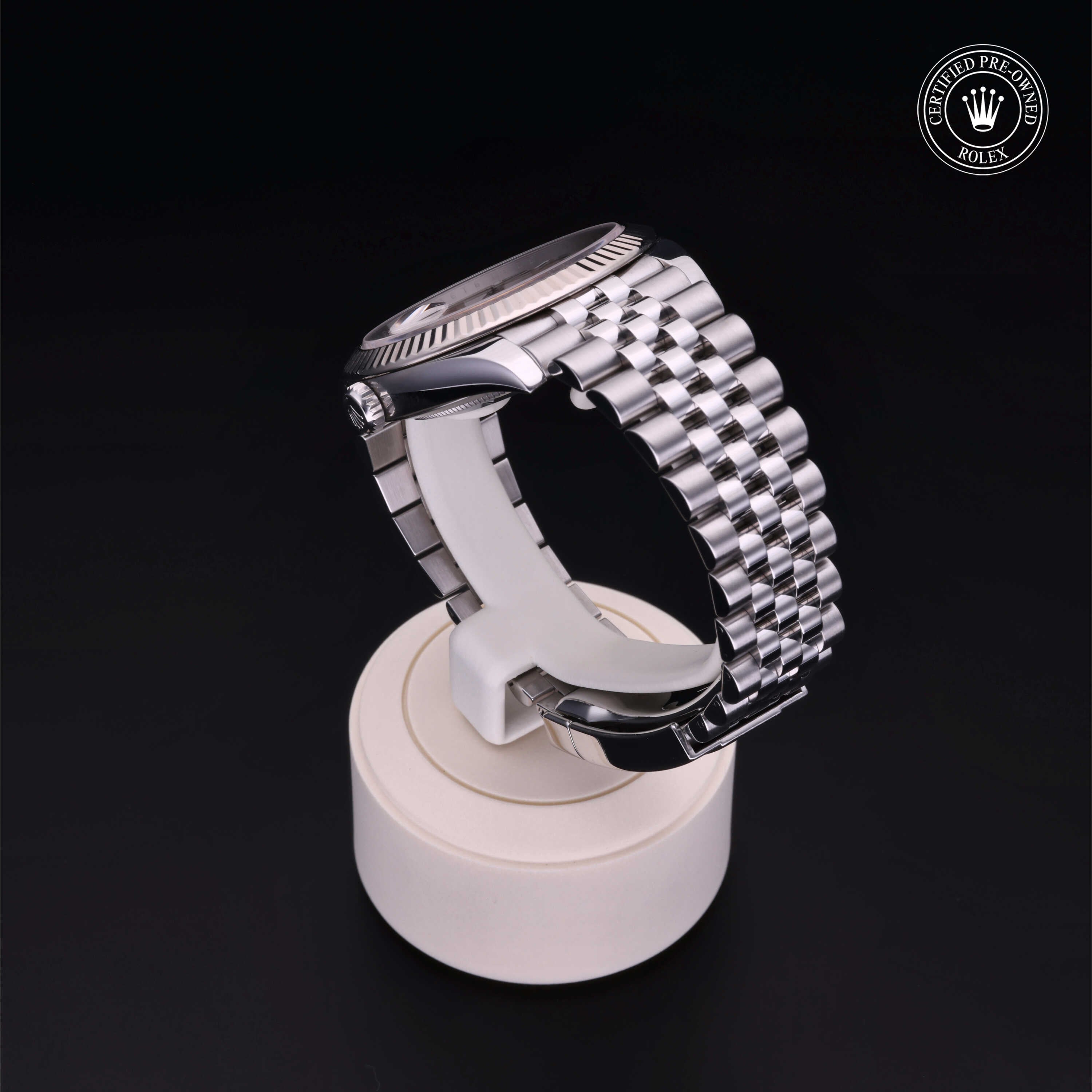 Rolex Certified Pre-owned Datejust M126334-0004 front on black background