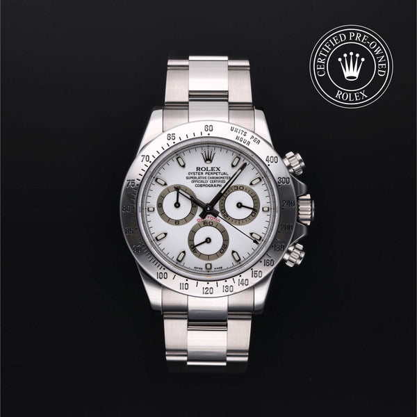 Rolex Certified Pre-owned Daytona M116520-0016 front on black background