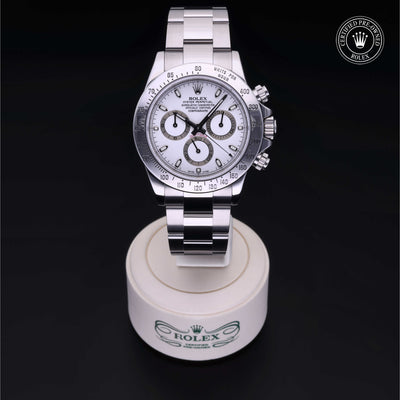 Rolex Certified Pre-owned Daytona M116520-0016 front on black background