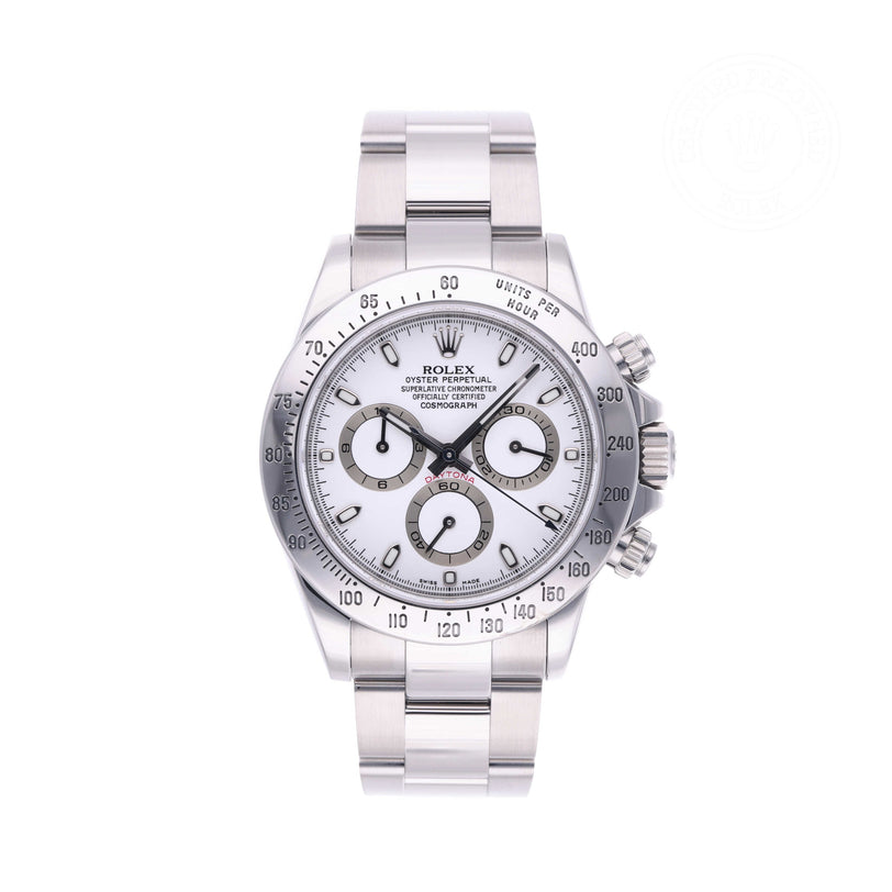 Rolex Certified Pre-owned Daytona M116520-0016 front on white background