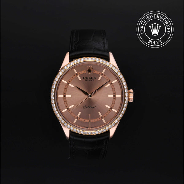 Rolex Certified Pre-owned Cellini M50705RBR-0015 front on black background