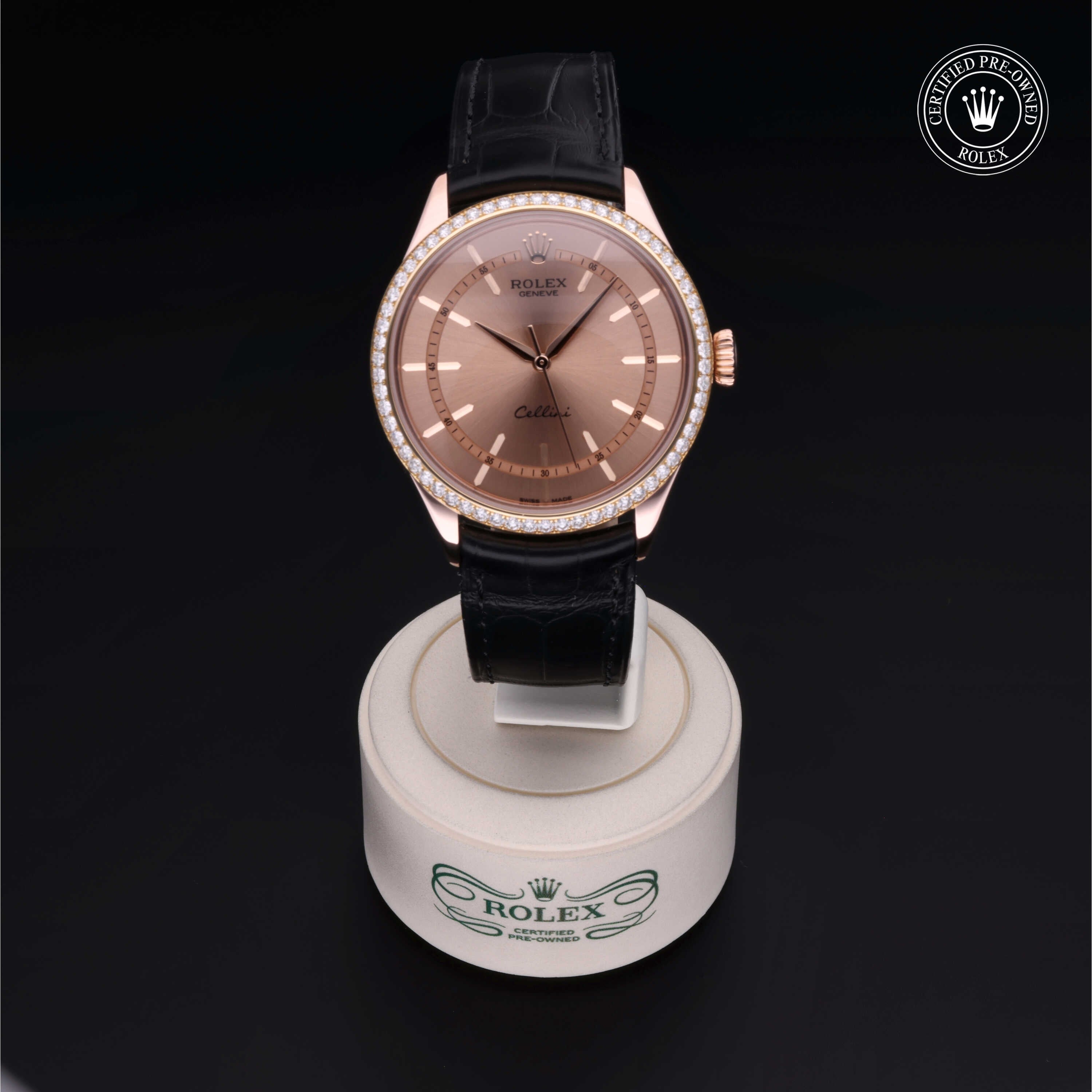 Rolex Certified Pre-owned Cellini M50705RBR-0015 front on black background