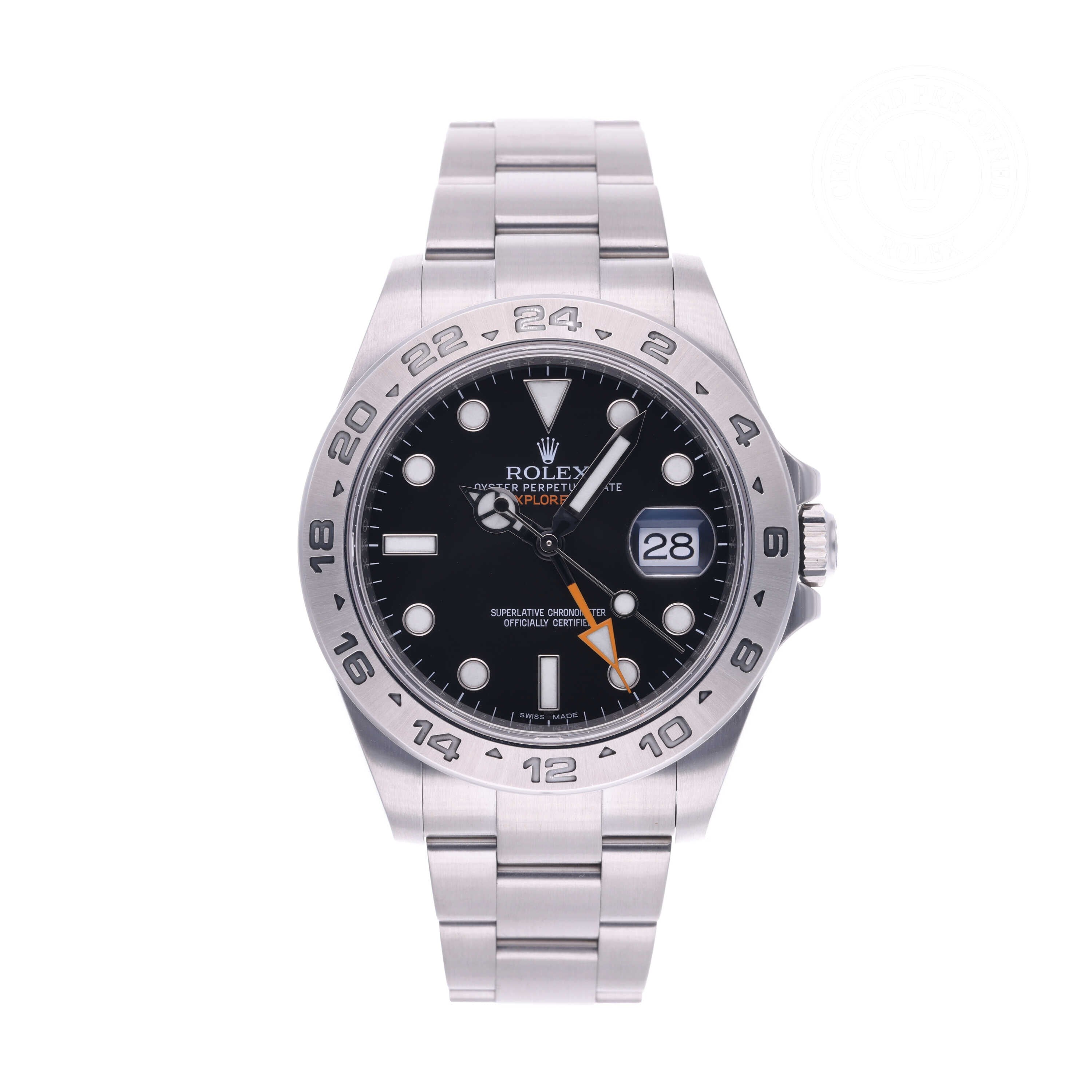 Rolex Certified Pre-owned Explorer M216570-0002 front on white background