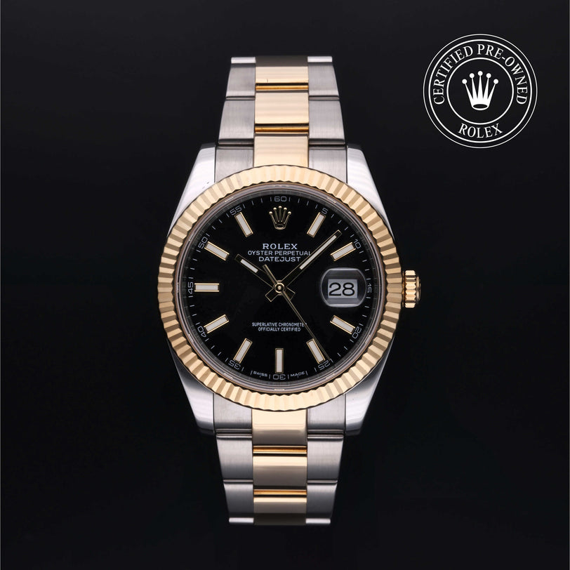 Rolex Certified Pre-owned Datejust M126333-0013 front on black background