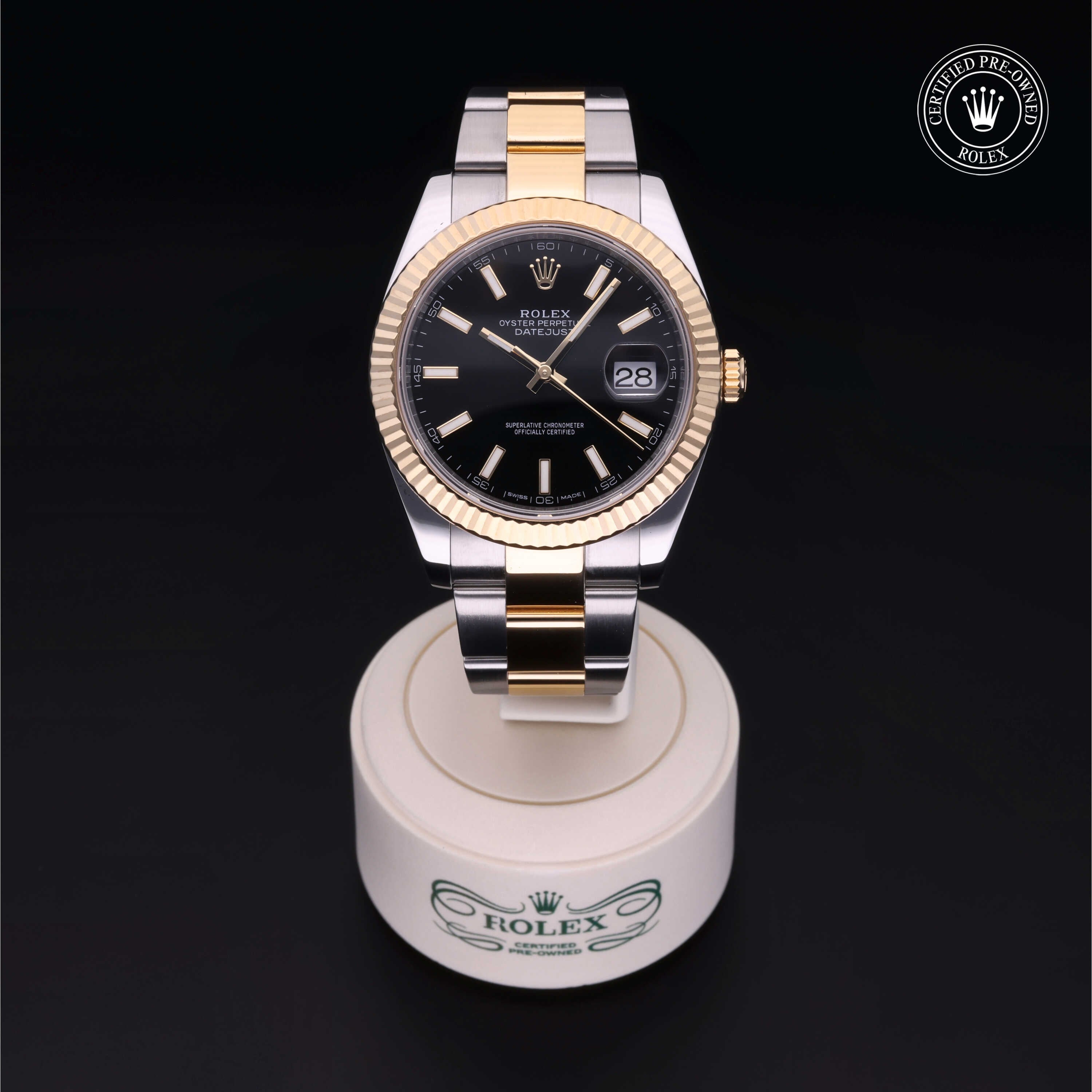 Rolex Certified Pre-owned Datejust M126333-0013 front on black background