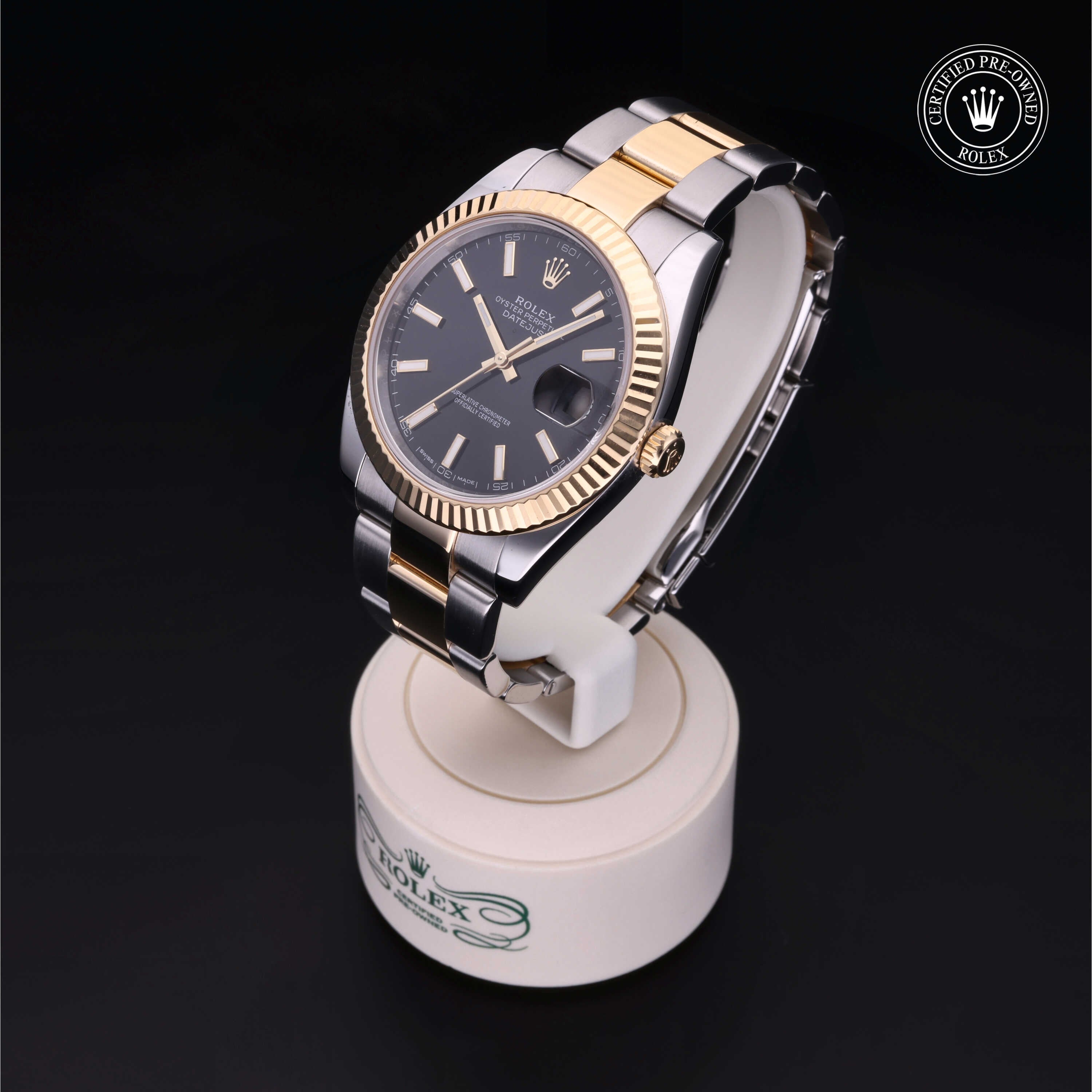 Rolex Certified Pre-owned Datejust M126333-0013 front on black background
