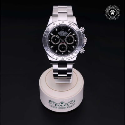 Rolex Certified Pre-owned Daytona M116520-0009 front on black background