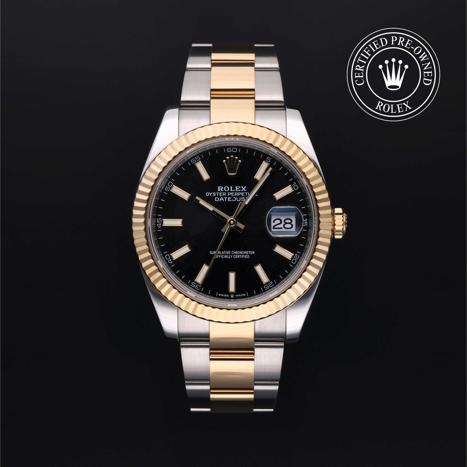 Rolex Certified Pre-owned Datejust M126333-0013 front on black background