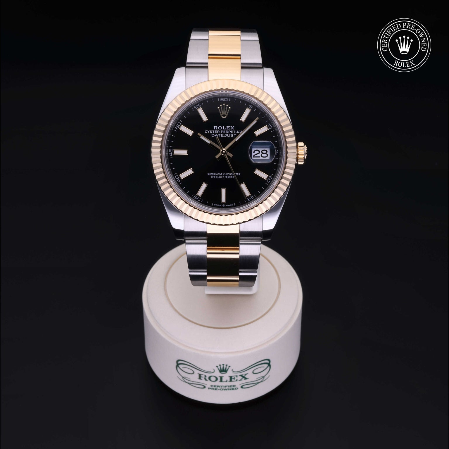 Rolex Certified Pre-owned Datejust M126333-0013 front on black background