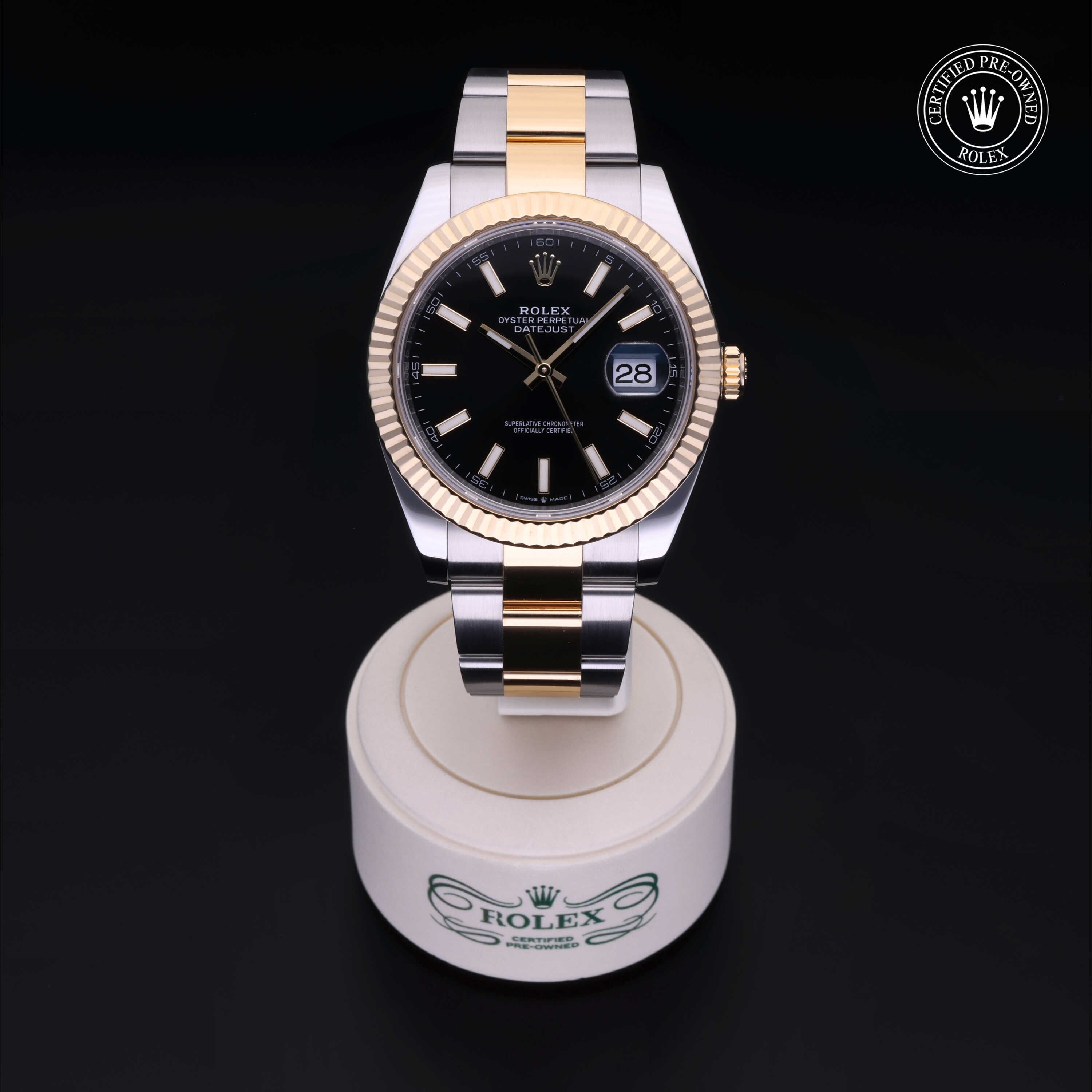 Rolex Certified Pre-owned Datejust M126333-0013 front on black background