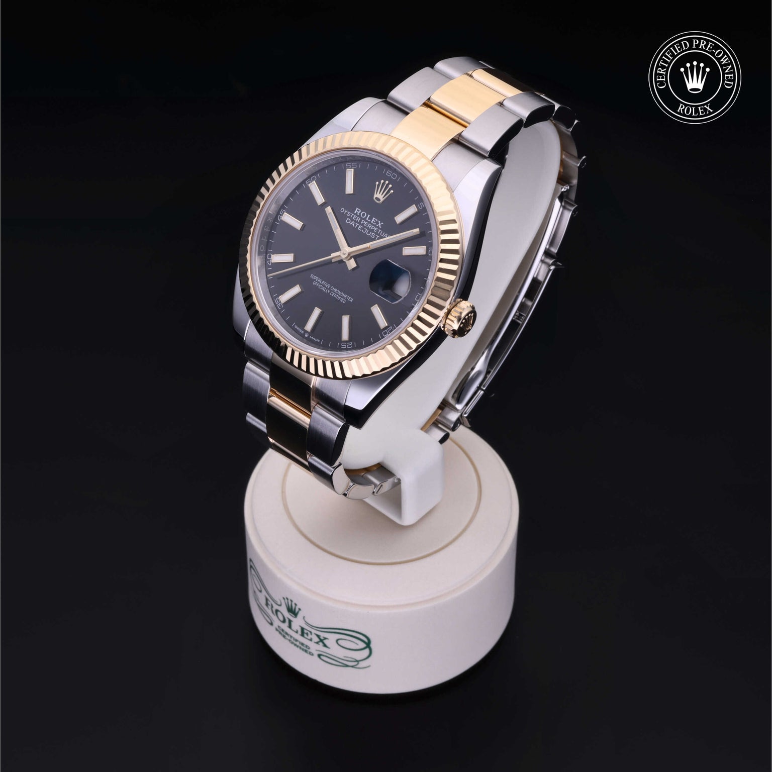 Rolex Certified Pre-owned Datejust M126333-0013 front on black background