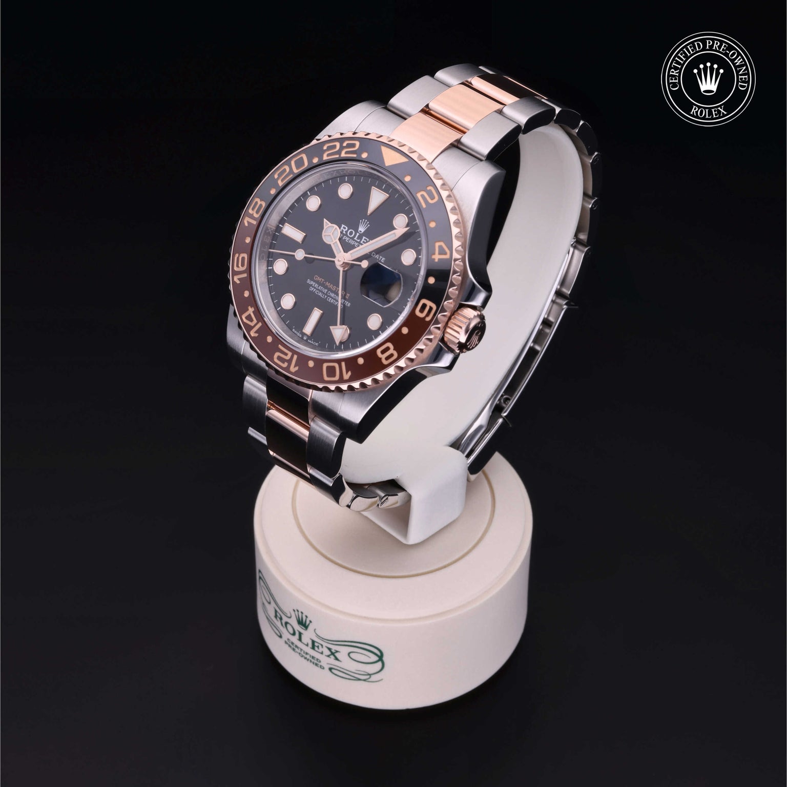 Rolex Certified Pre-owned GMT M126711CHNR-0002 front on black background