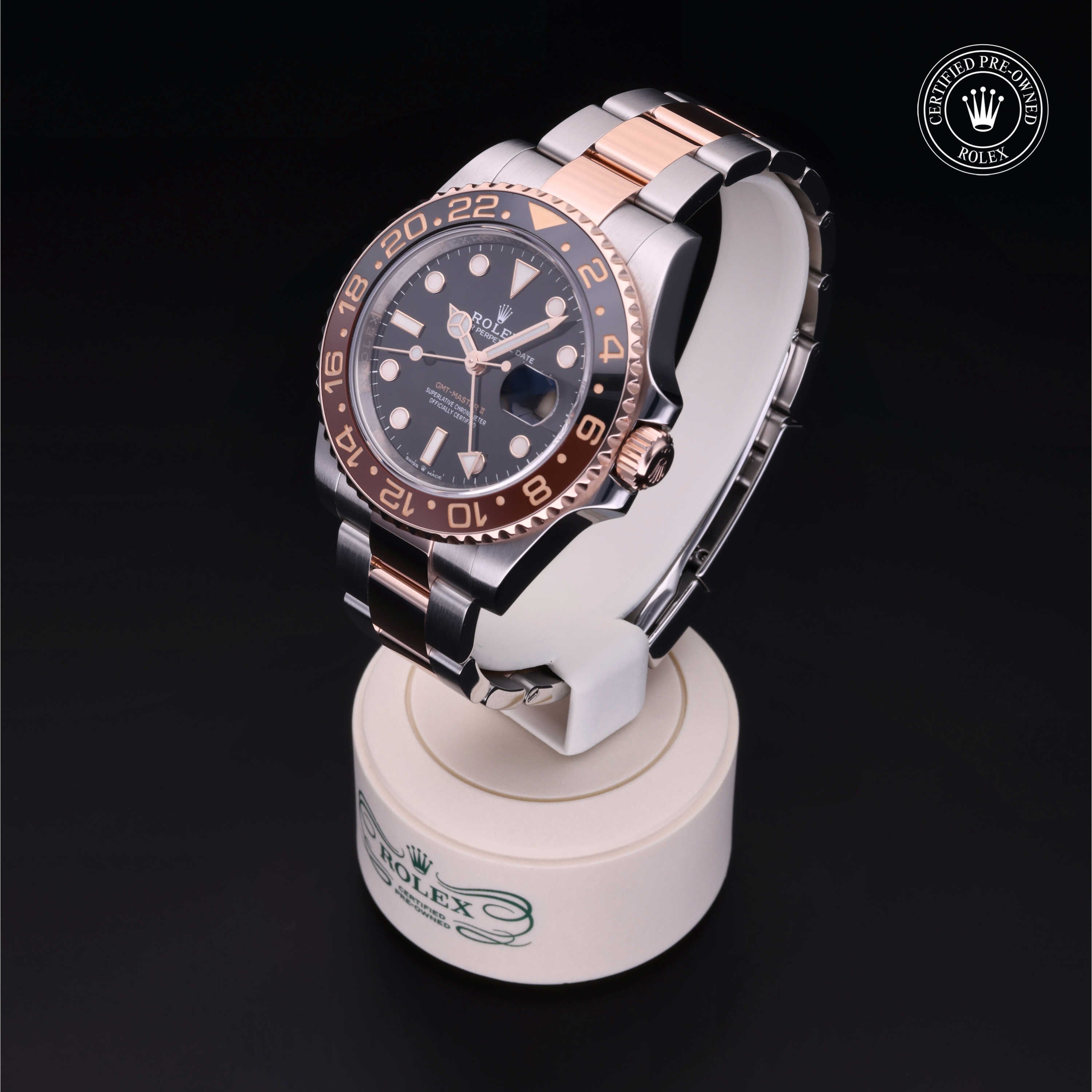 Rolex Certified Pre-owned GMT M126711CHNR-0002 front on black background