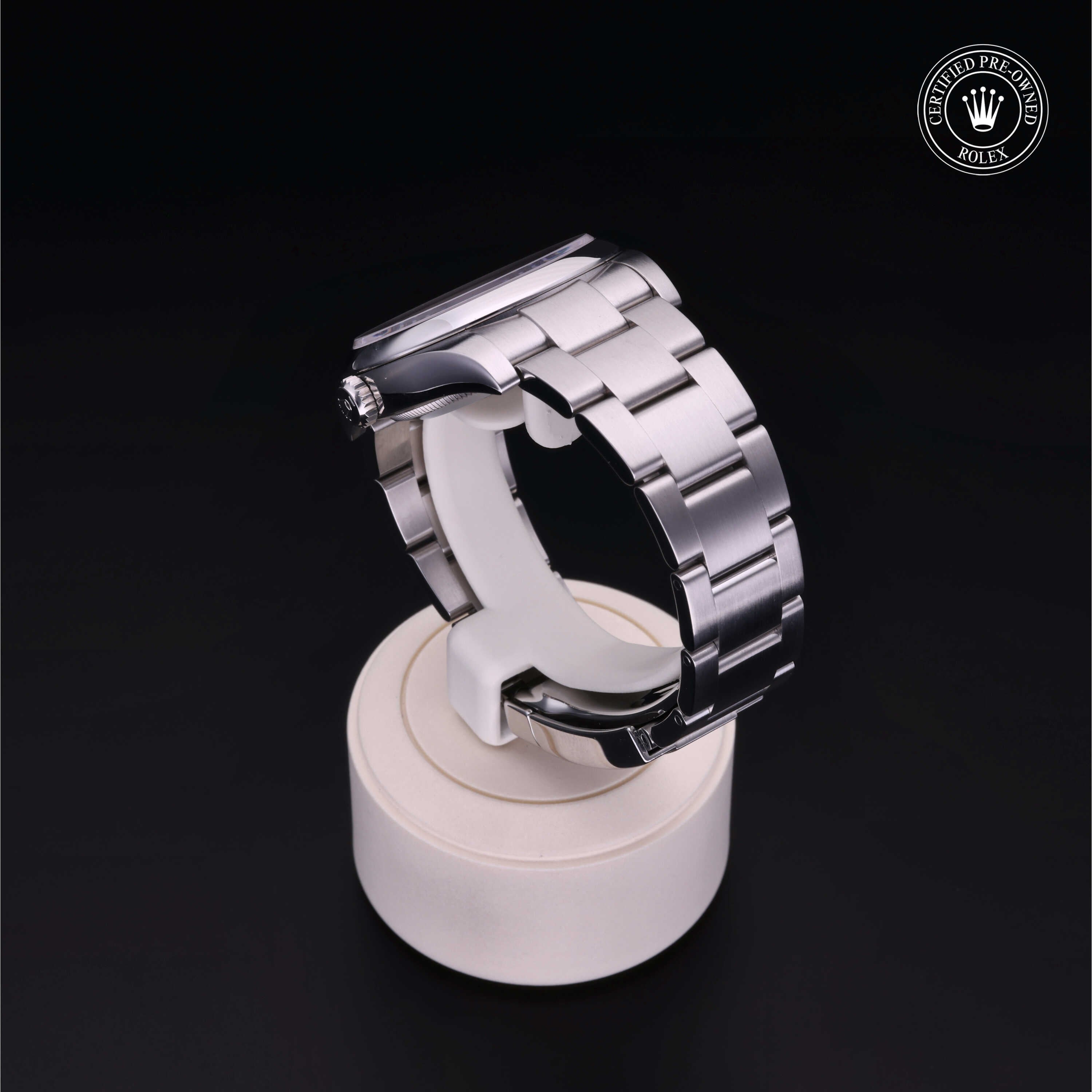 Rolex Certified Pre-owned Oyster Perpetual M116000-0011 front on black background