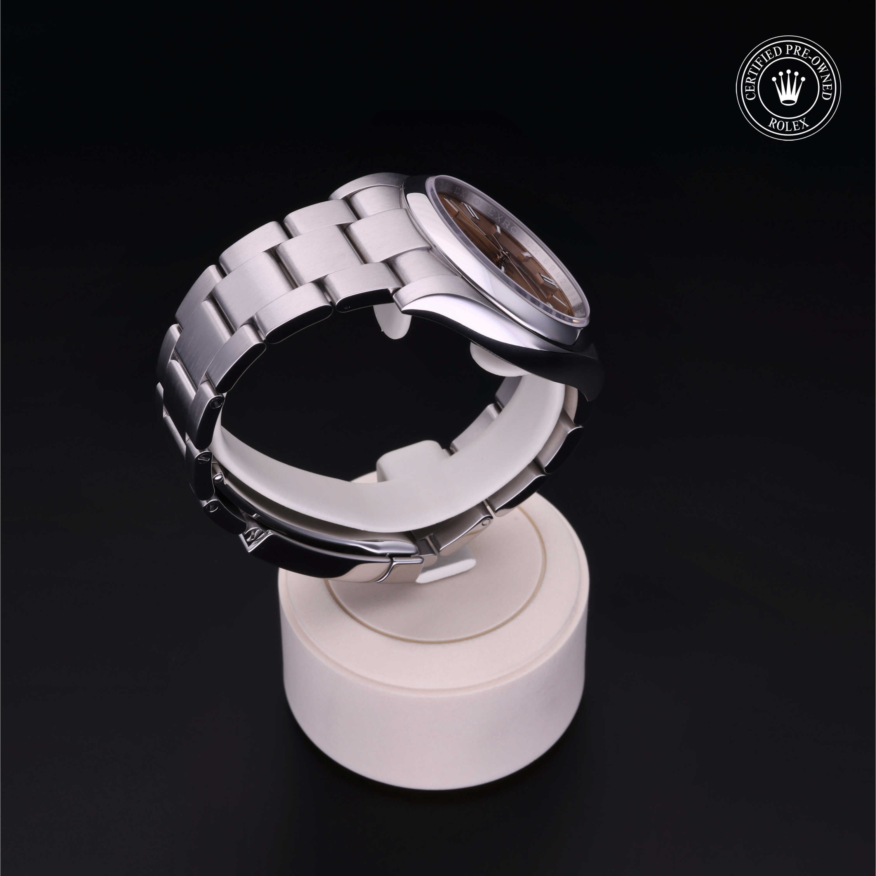 Rolex Certified Pre-owned Oyster Perpetual M116000-0011 front on black background