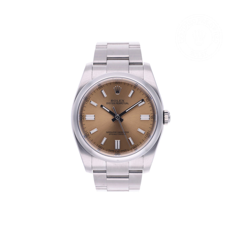 Rolex Certified Pre-owned Oyster Perpetual M116000-0011 front on white background