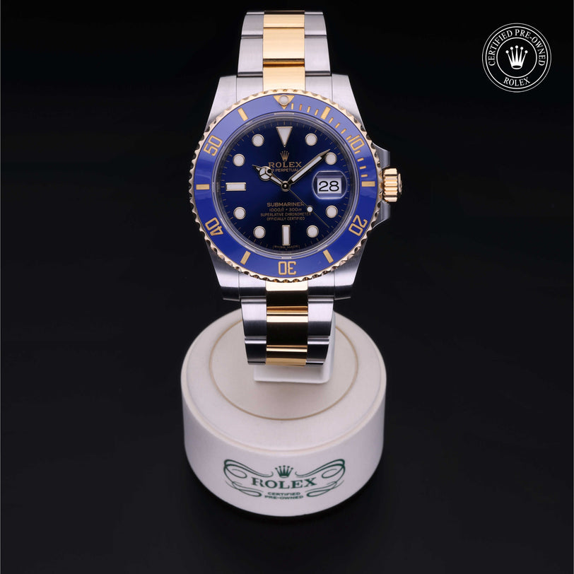 Rolex Certified Pre-owned Submariner M116613LB-0005 front on black background