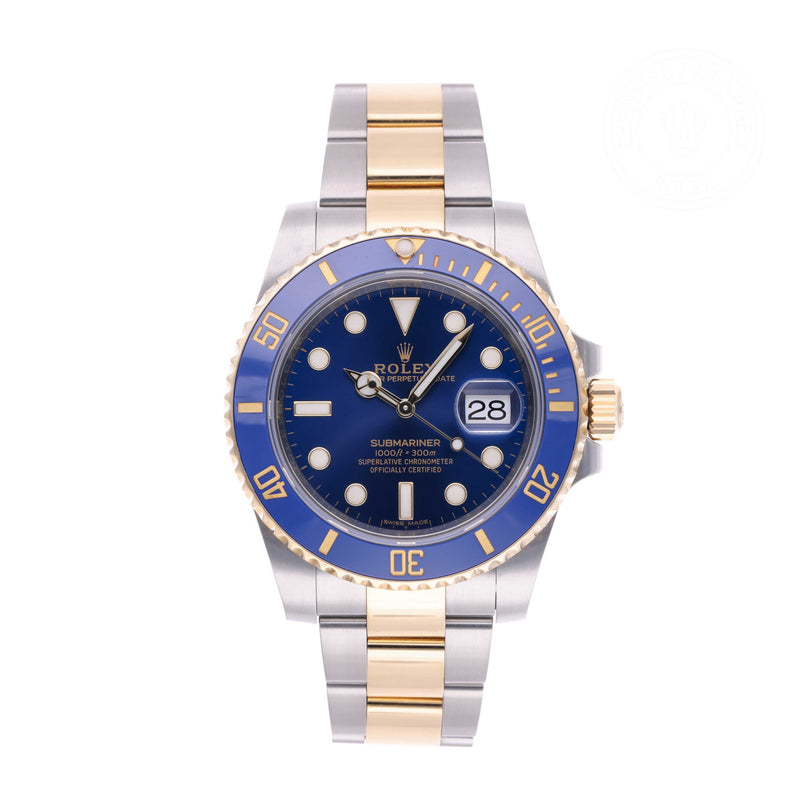 Rolex Certified Pre-owned Submariner M116613LB-0005 front on white background