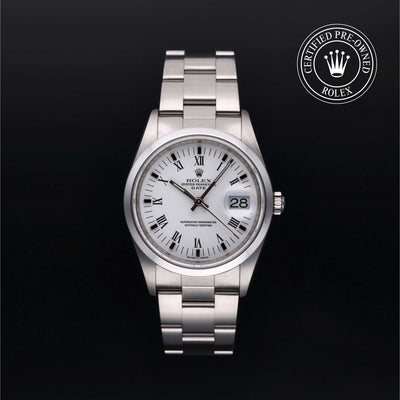 Rolex Certified Pre-owned Date M15200-0013 front on black background