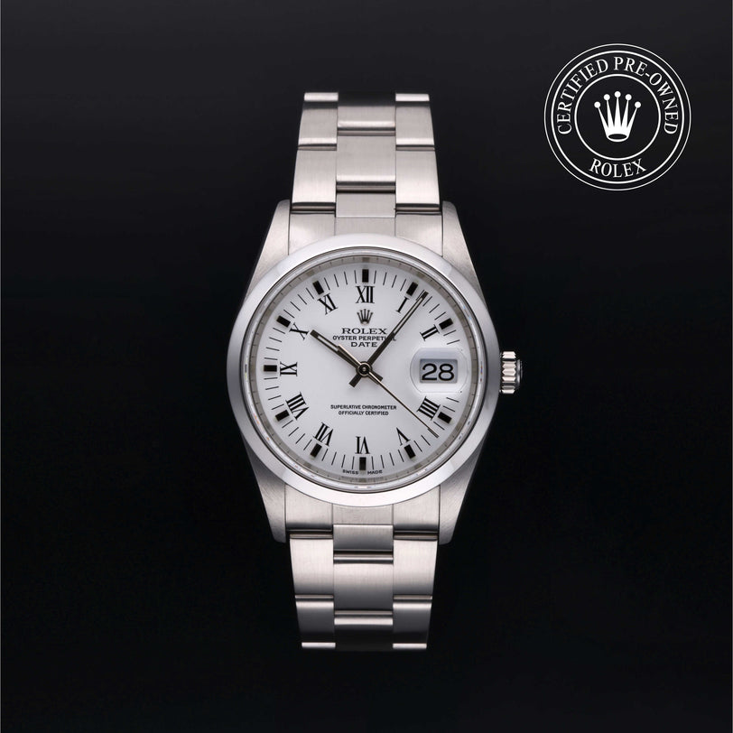 Rolex Certified Pre-owned Date M15200-0013 front on black background